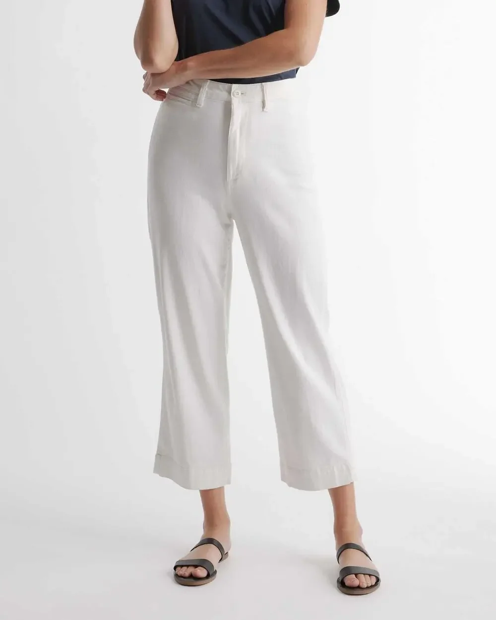 Quince Organic Cotton Wide Leg Crop Pants Ivory Size 26 NWT